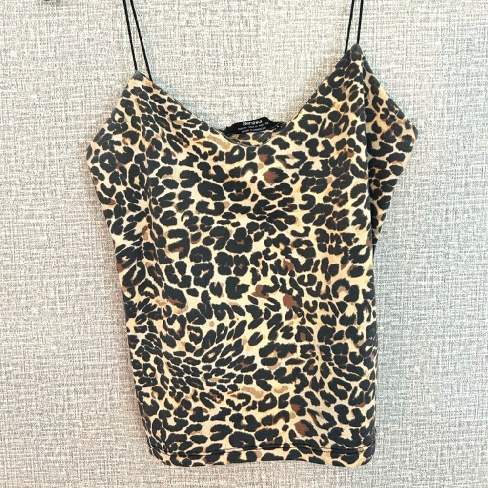 Leopard Black String Strap Bershka Tank